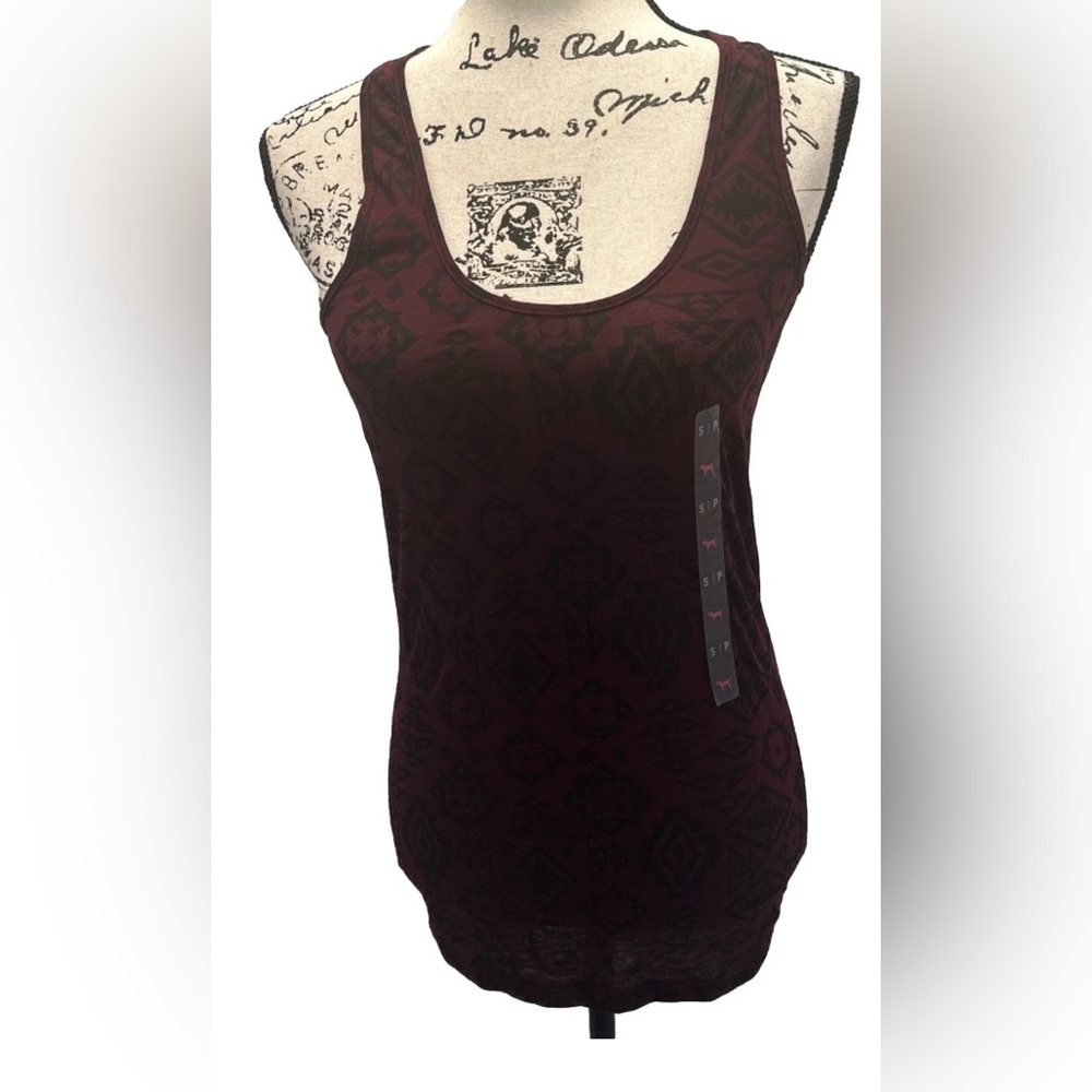 Victoria's Secret Burgundy Patterned Scoop Tank